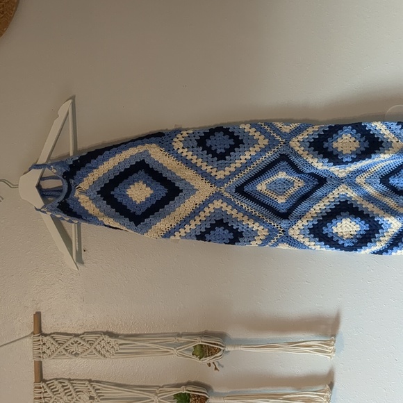 Chasing Unicorns Peacekeeper Crochet Midi Dress Blue NWOT S - Picture 7 of 16